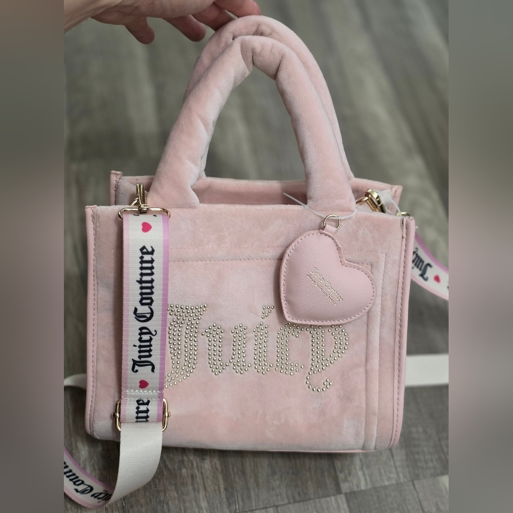 Nwot JUICY COUTURE Blush pink Fluffy Mini Tote Crossbody Bag Satchel Y2k Retro